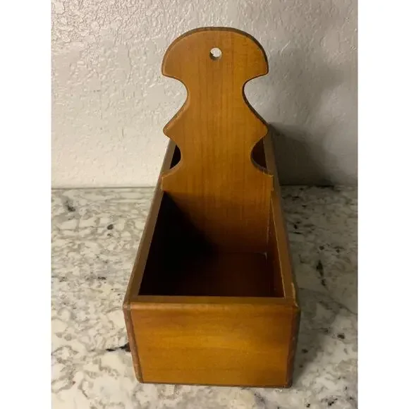 Carved Wooden Divided Tote Mail Storage Box Vtg - Picture 2 of 6